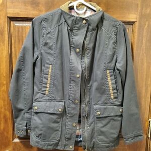 Stylish Women's Utility Jacket in Charcoal and Tan.